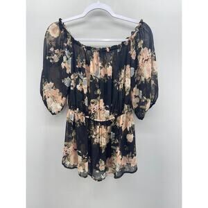 Lulu’s ‘Floral It’s Worth’‎ Black Off-the-Shoulder Blouse